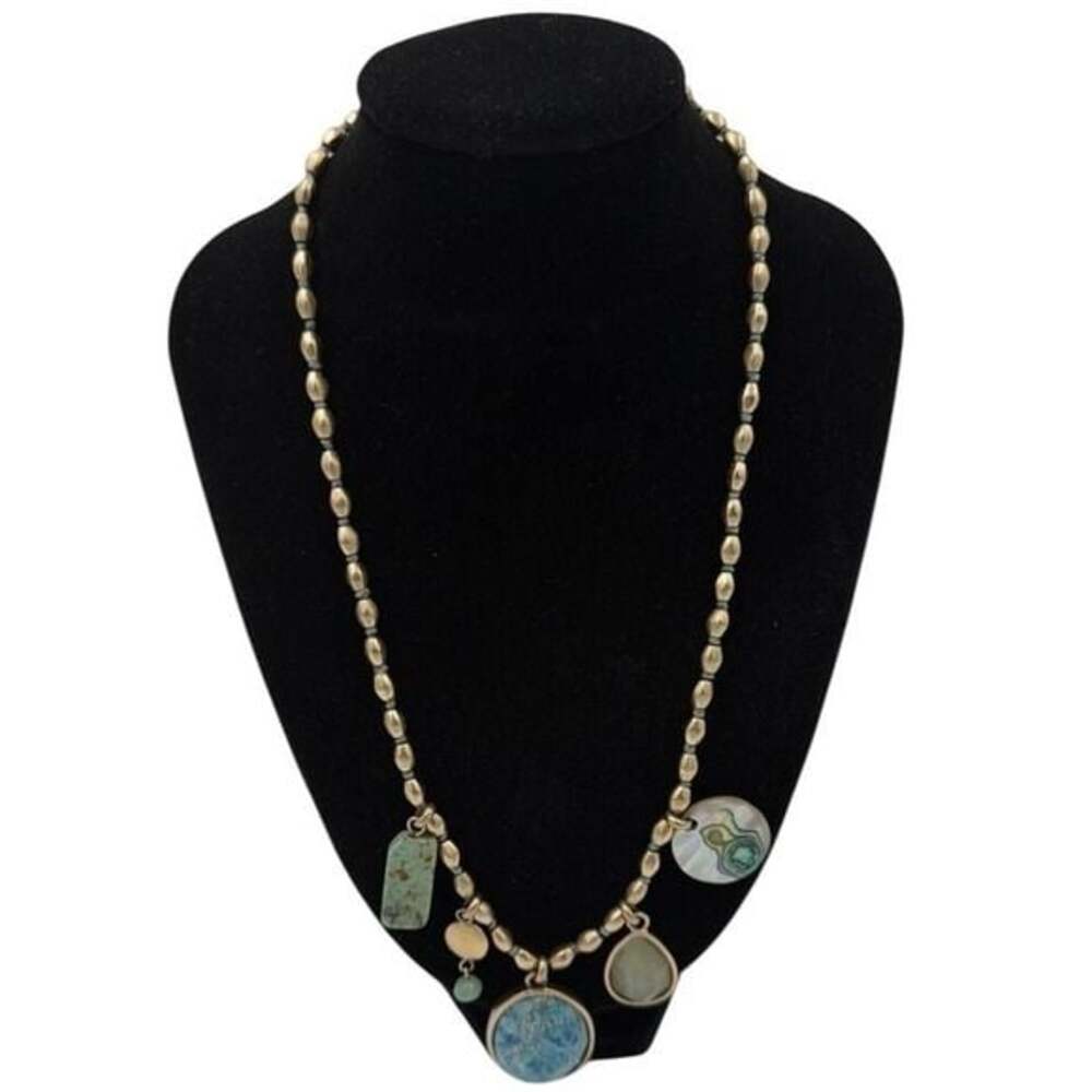 Kenneth Cole New York Gold Tone Multi‎ Stone Charm Necklace Turquoise Boho